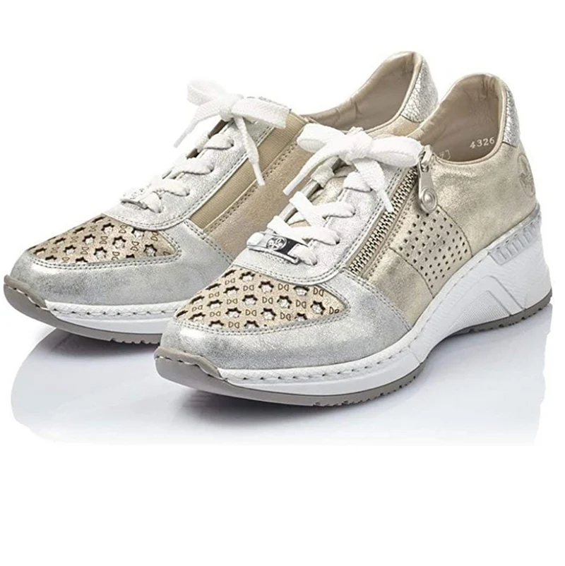 Rieker Modische Damen-Sneaker – Weiß / Gold