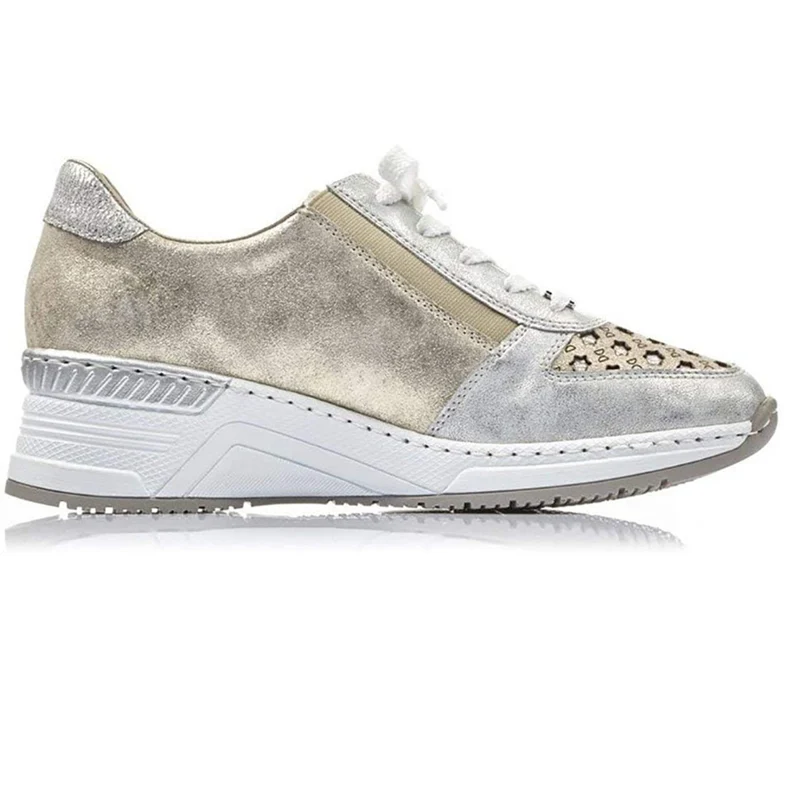 Rieker Modische Damen-Sneaker – Weiß / Gold