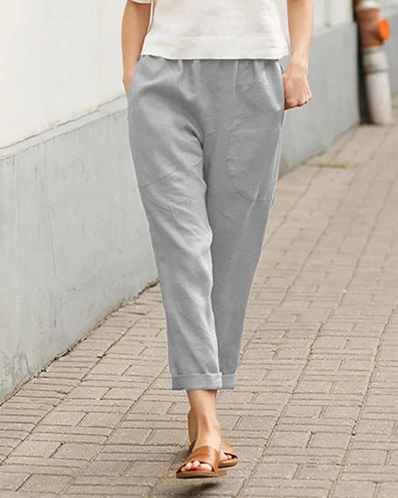 Lena | Damen Leinen-Baumwoll Harem-Hose mit Elastikbund