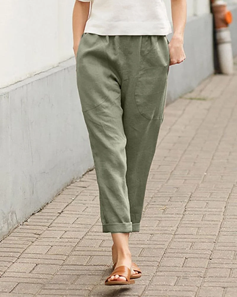 Lena | Damen Leinen-Baumwoll Harem-Hose mit Elastikbund