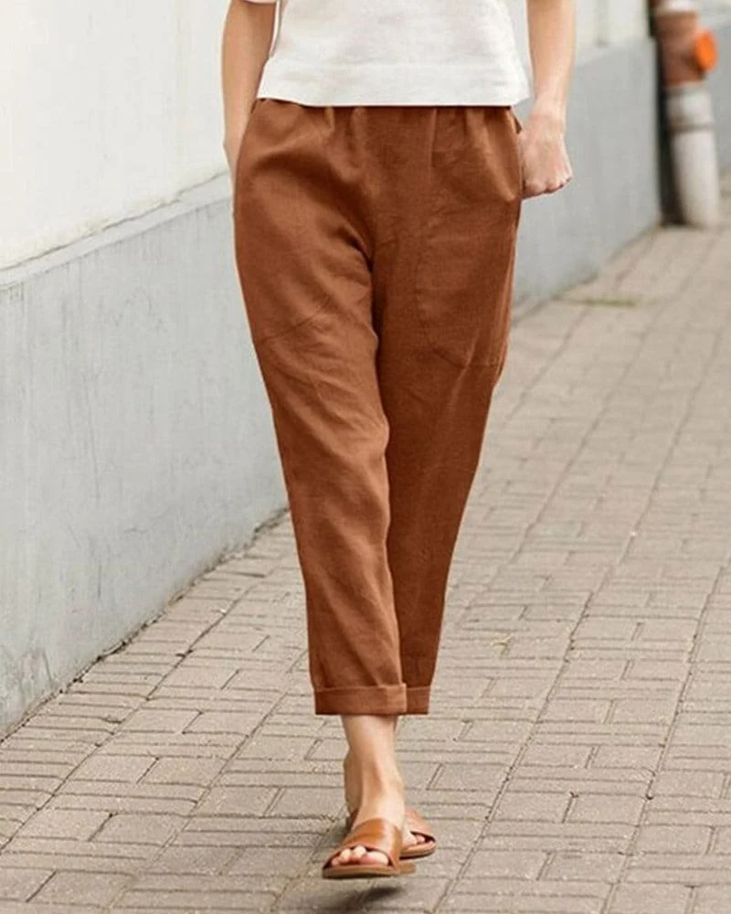 Lena | Damen Leinen-Baumwoll Harem-Hose mit Elastikbund