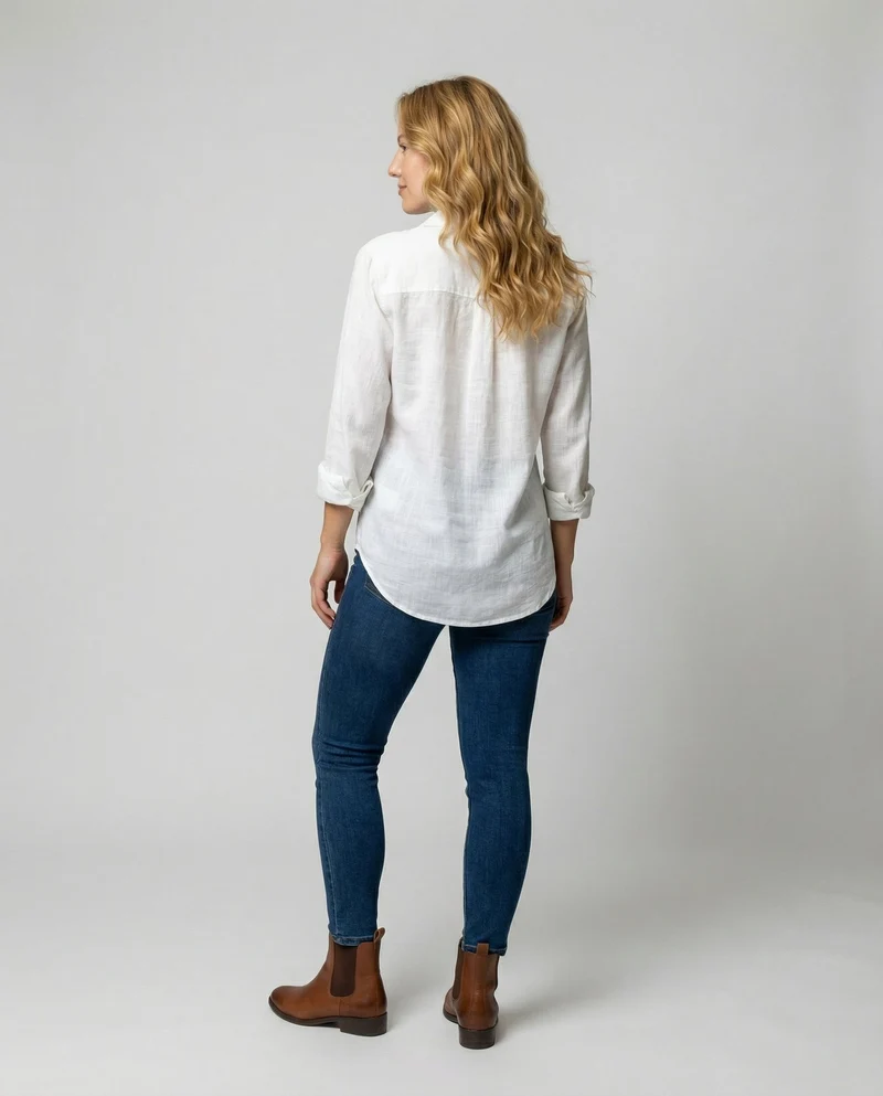 Annika | Damen Leinenstil Dreiviertelarm Klassische Bluse