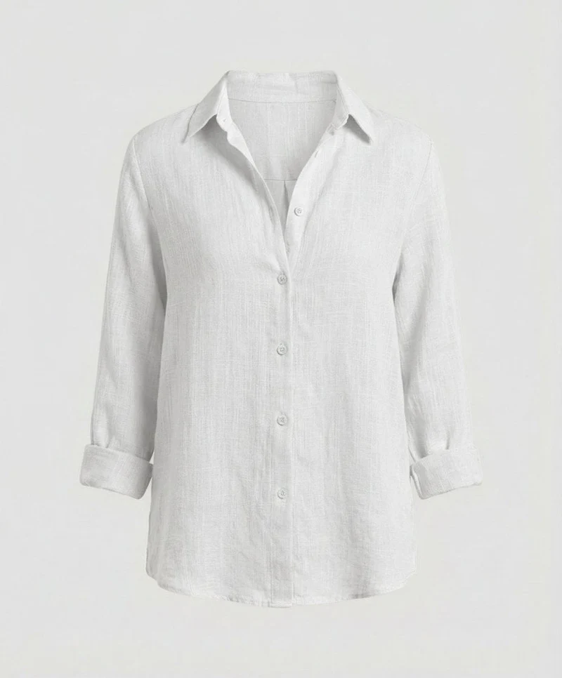 Annika | Damen Leinenstil Dreiviertelarm Klassische Bluse