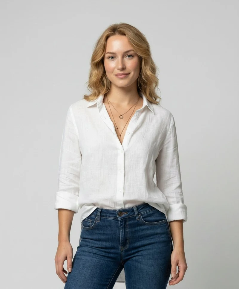 Annika | Damen Leinenstil Dreiviertelarm Klassische Bluse