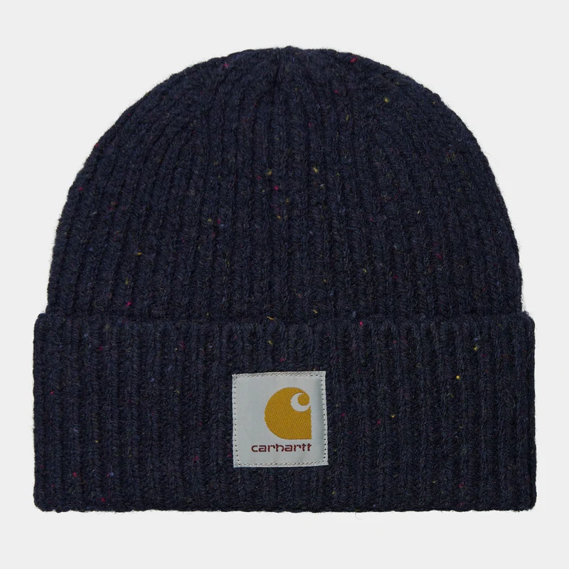 Carhartt WIP Anglistic Beanie für Herren – gesprenkeltes dunkles Marineblau
