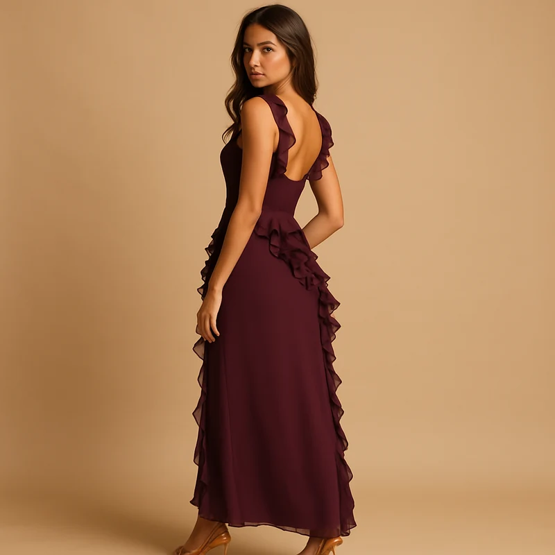 Damen Asymmetrisches Kleid mit Rüschenbesatz und eckigem Ausschnitt