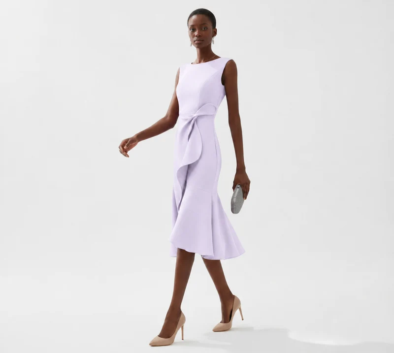 Damen Ärmelloses Midikleid mit Asymmetrischem Taillendetail und Ausgestelltem Saum