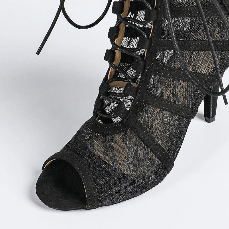Damen Stiefeletten mit offener Zehenpartie und Schnürverschluss