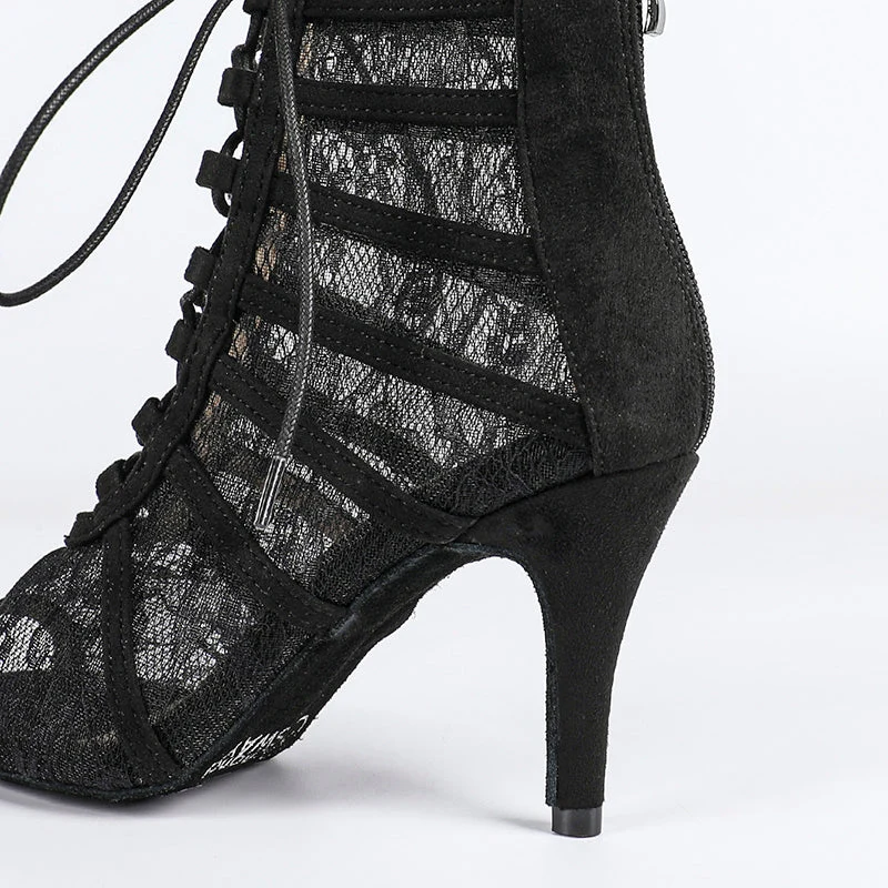 Damen Stiefeletten mit offener Zehenpartie und Schnürverschluss