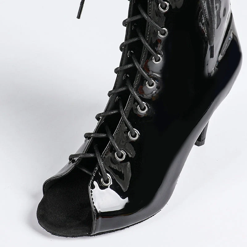 Damen Offene Ankle-Boots mit Schnürung, Riemen und Absatz