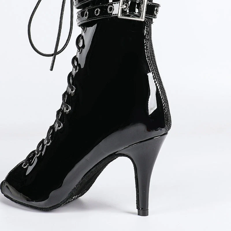 Damen Offene Ankle-Boots mit Schnürung, Riemen und Absatz