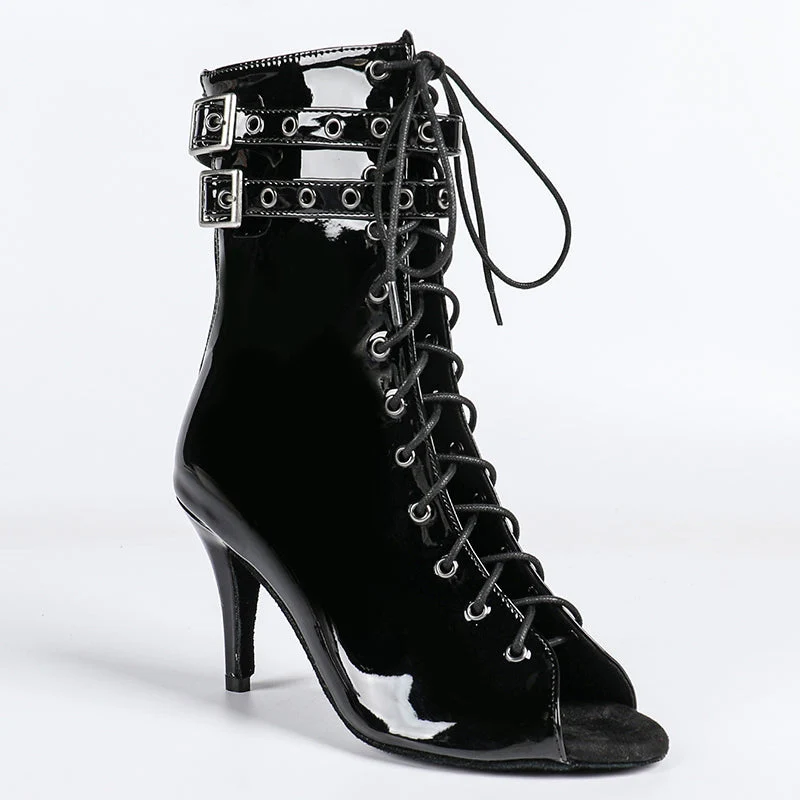 Damen Offene Ankle-Boots mit Schnürung, Riemen und Absatz