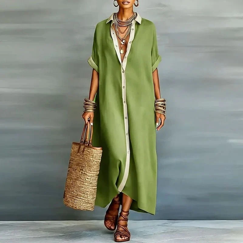 Hannah | Leinen Maxi Hemdblusenkleid Knopfleiste Relaxed