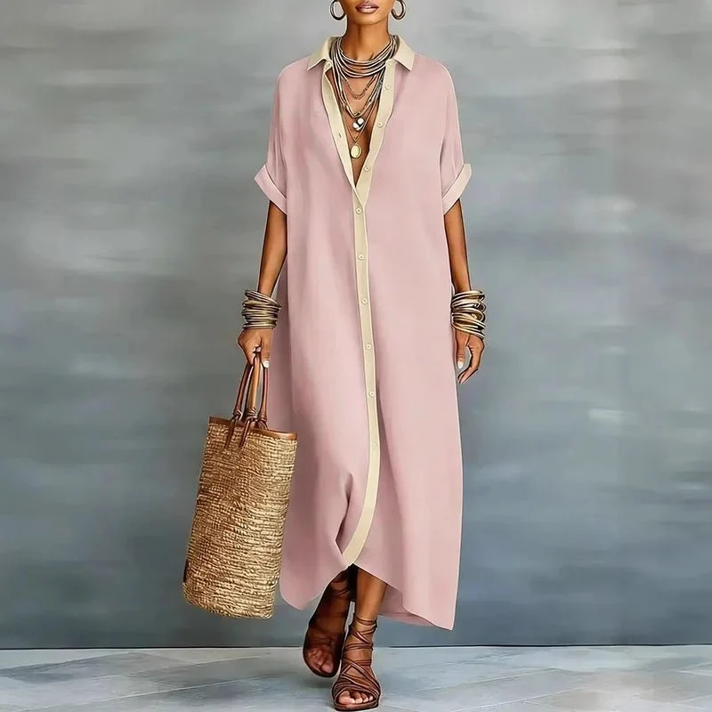 Hannah | Leinen Maxi Hemdblusenkleid Knopfleiste Relaxed