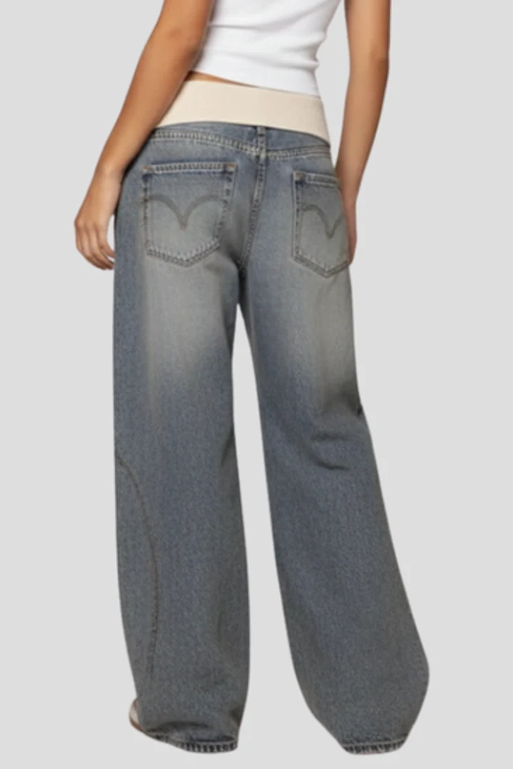 Damen Jeanshose mit weitem Bein und elastischem Bund