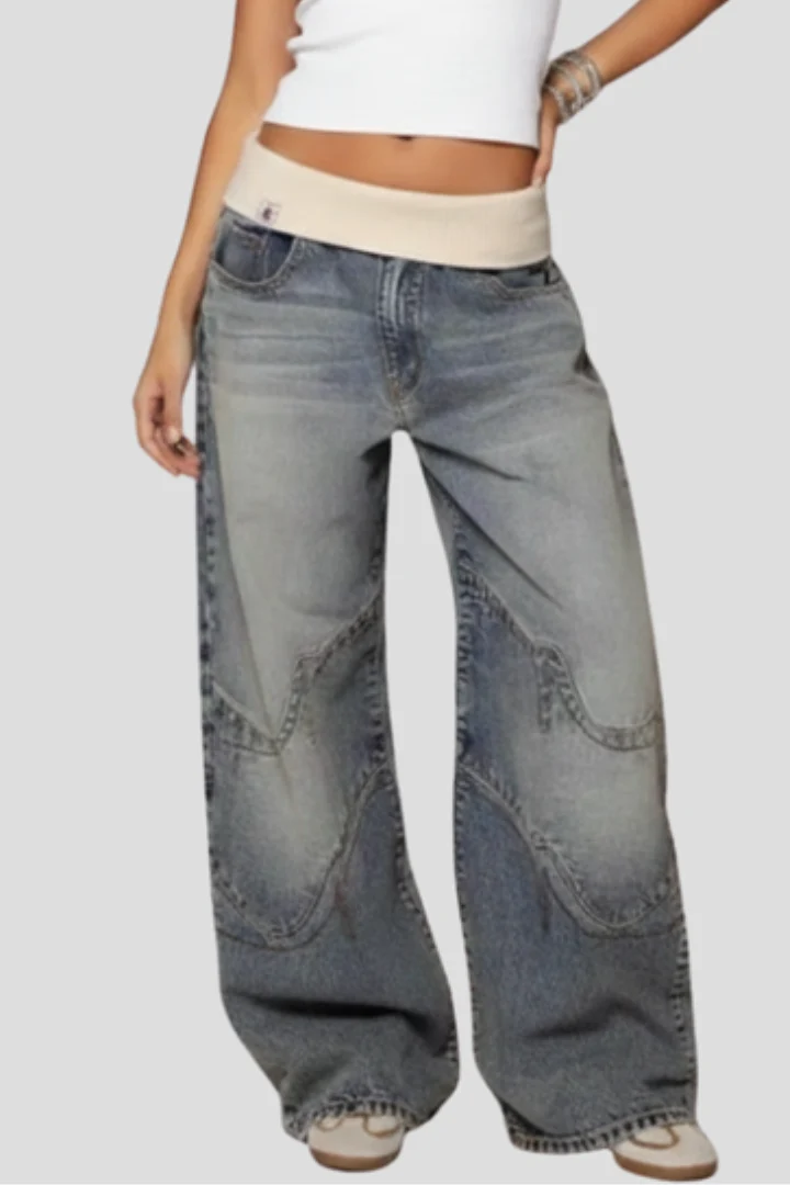 Damen Jeanshose mit weitem Bein und elastischem Bund