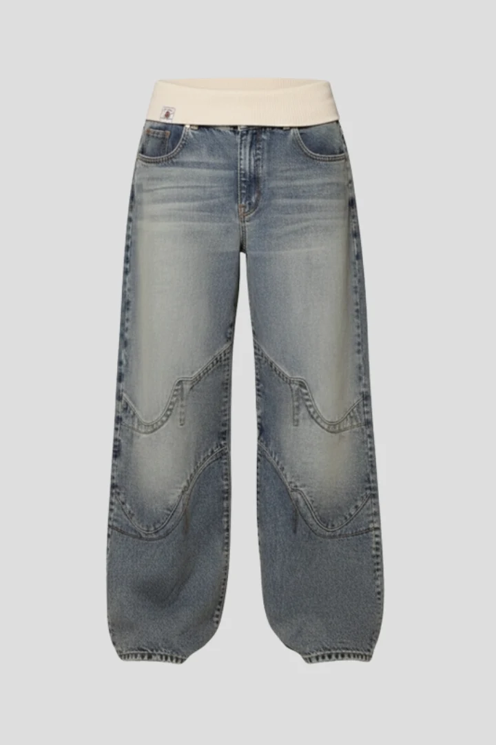 Damen Jeanshose mit weitem Bein und elastischem Bund