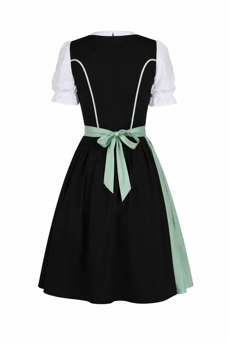Damen Dirndl Kleid mit Kontrastschürze, Stickdetail und Rückenschleife