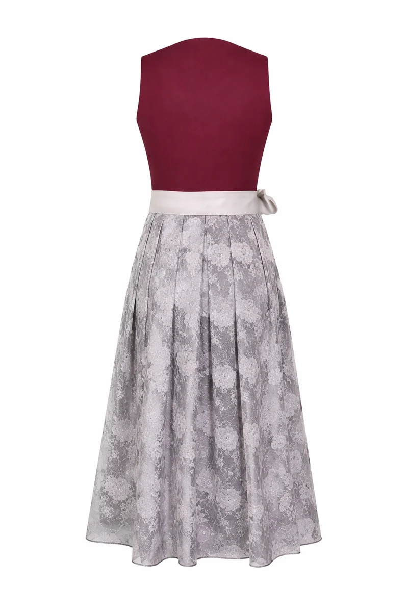 Damen Dirndl Kleid mit breitem Trägeransatz, Taillenband und Spitzenrock