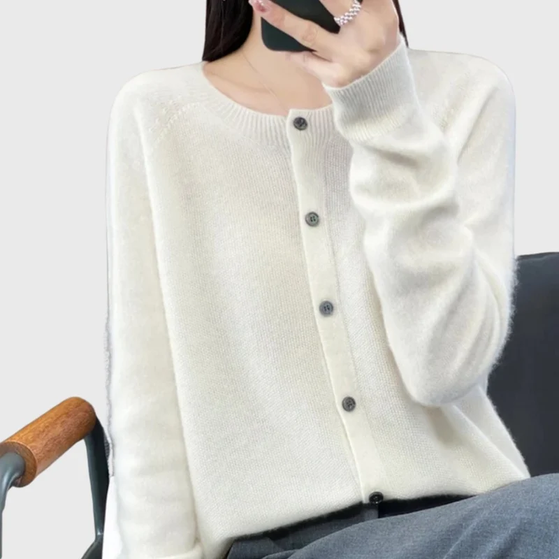 Charlotte | Damen Merino Cardigan Knopfleiste Rundhals