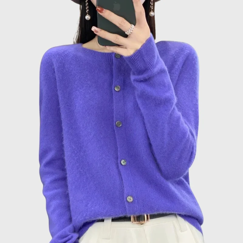 Charlotte | Damen Merino Cardigan Knopfleiste Rundhals