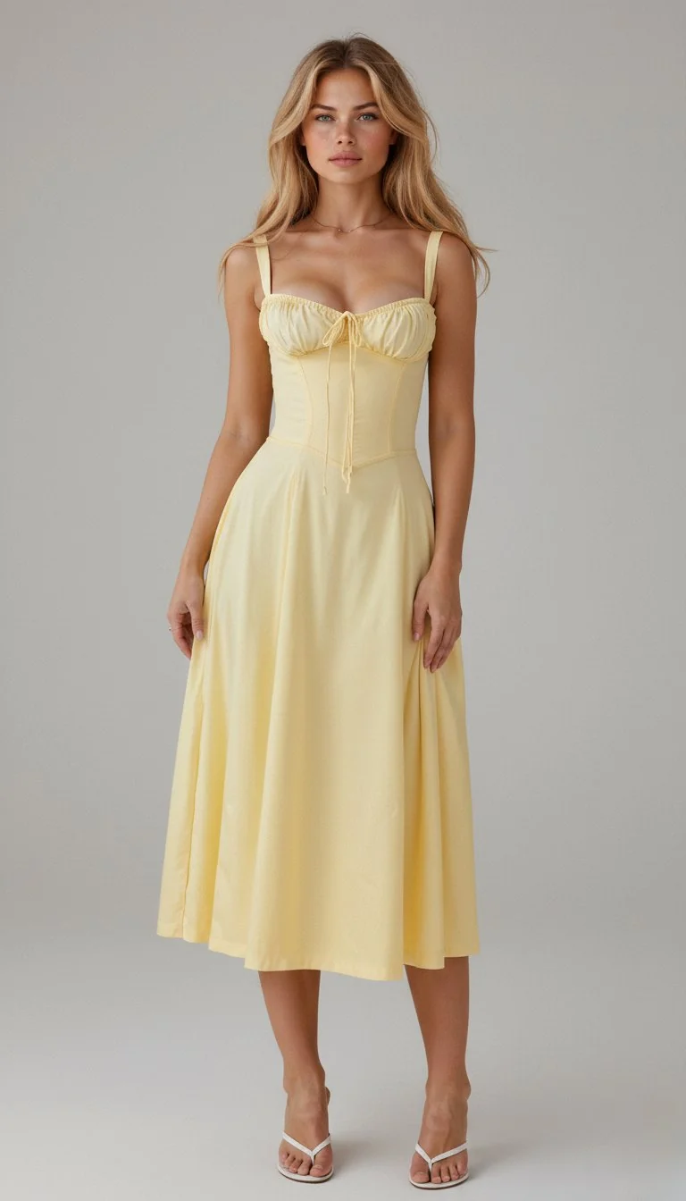 Emilia | Damen Midi Kleid mit Korsett-Optik und Blumenmuster