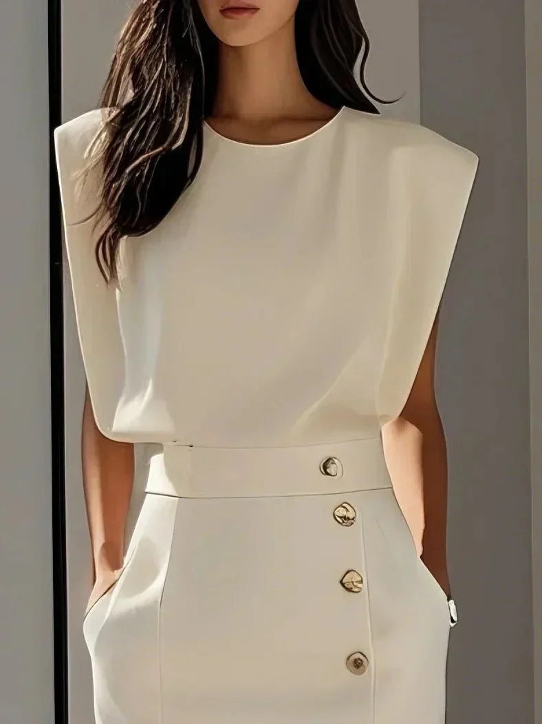 Elisabeth | Ärmelloses Midi Kleid mit Knopfleiste