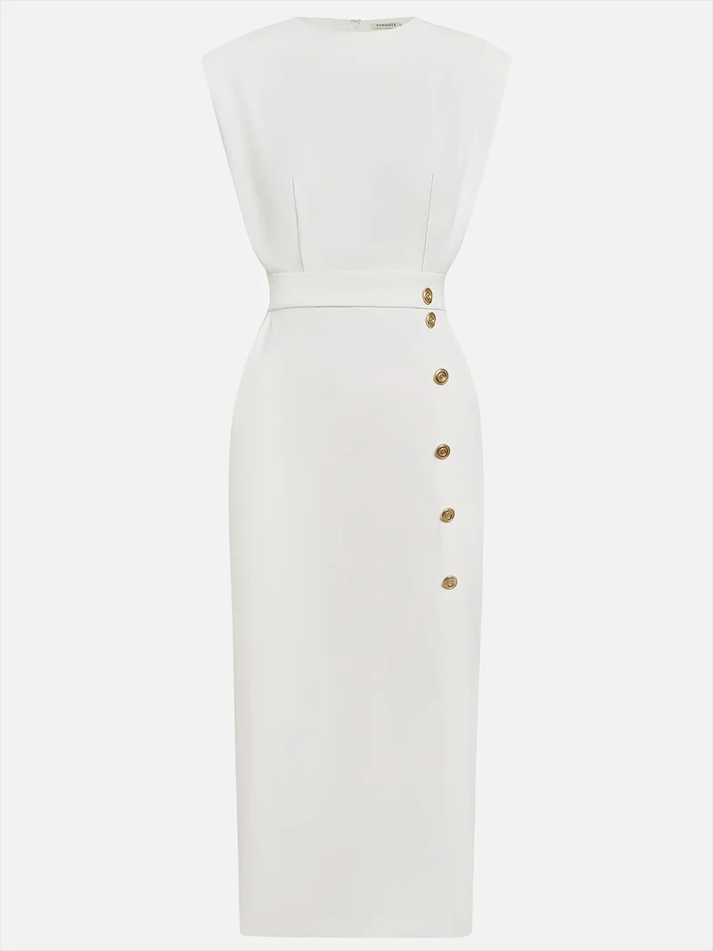 Elisabeth | Ärmelloses Midi Kleid mit Knopfleiste