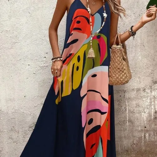 Clara | Maxi Kleid Tropischer Blätterdruck Ärmellos