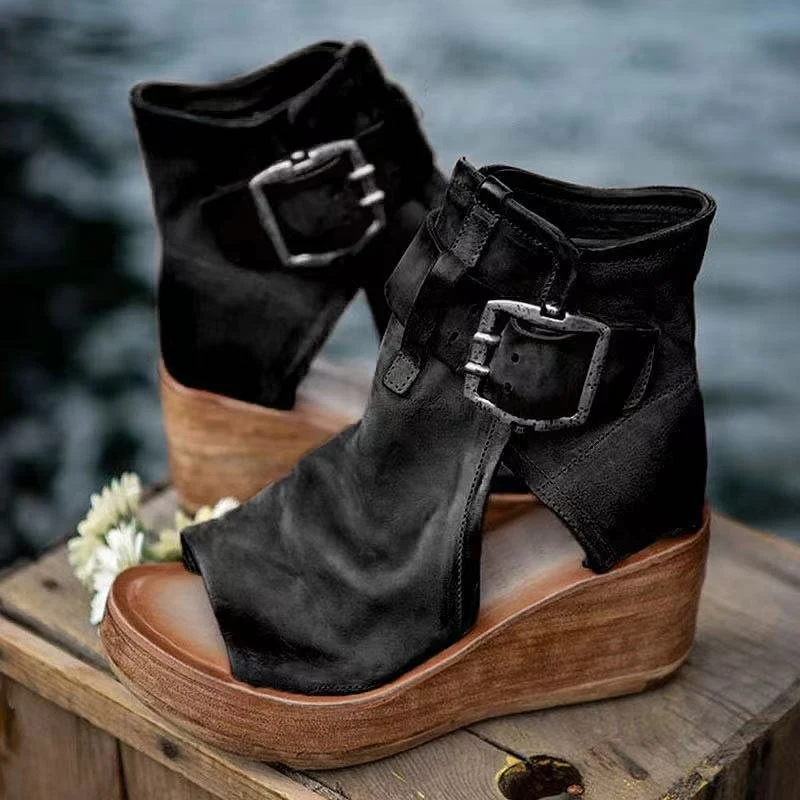Luisa | Damen Keilsandalen mit Schnallenverschluss und Plateau