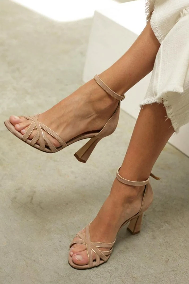 Elfriede | Damen Riemchensandalen Peep Toe High Heels Knöchelriemen