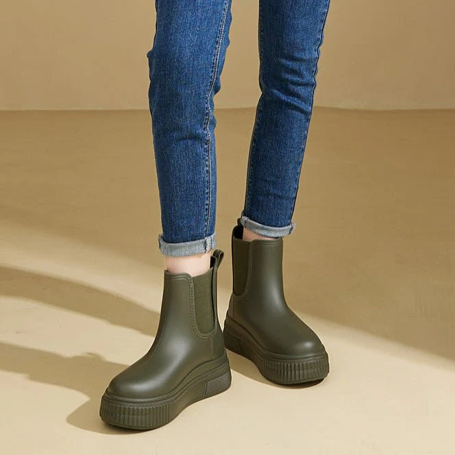 Elfriede | Wasserdichte Stiefel Chelsea Damen Plateau Regenstiefel