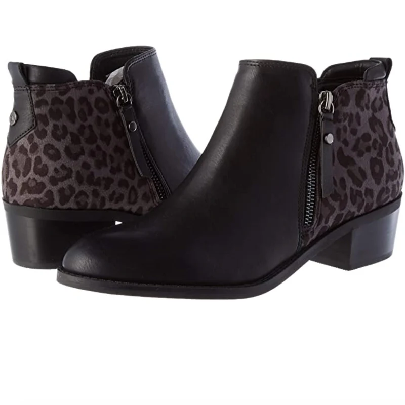 XTI - 44471 – Modische Damenstiefel – Schwarz / Leopard