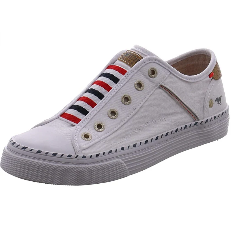Mustang - Schnürlose Damen-Sneaker - Weiß / Rot / Blau