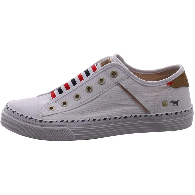 Mustang - Schnürlose Damen-Sneaker - Weiß / Rot / Blau