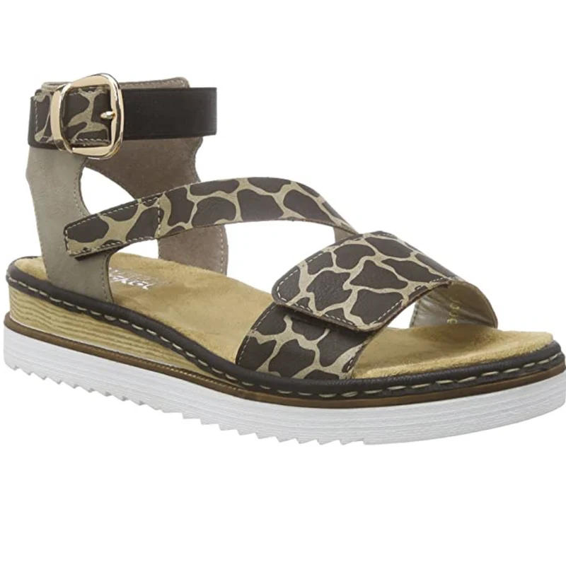 Rieker Modische Damensandalen – Braun / Leopard