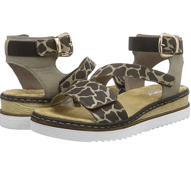 Rieker Modische Damensandalen – Braun / Leopard