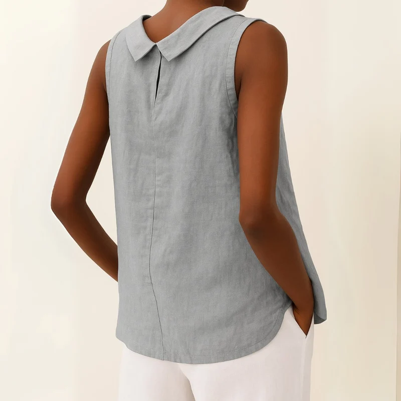 Charlotte | Damen Rollkragen Ärmellose Linen Bluse