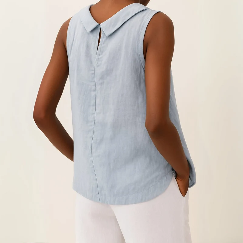 Charlotte | Damen Rollkragen Ärmellose Linen Bluse