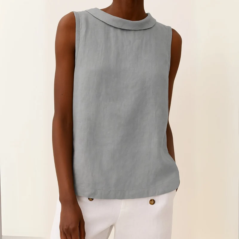 Charlotte | Damen Rollkragen Ärmellose Linen Bluse