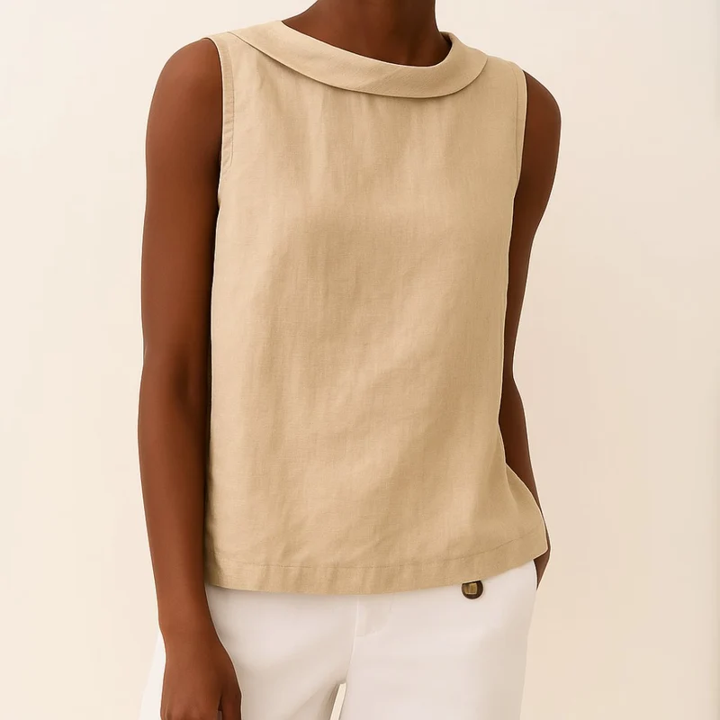 Charlotte | Damen Rollkragen Ärmellose Linen Bluse