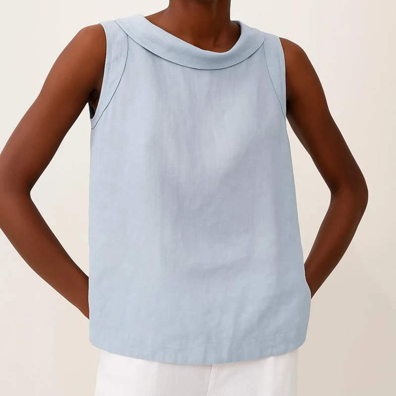 Charlotte | Damen Rollkragen Ärmellose Linen Bluse