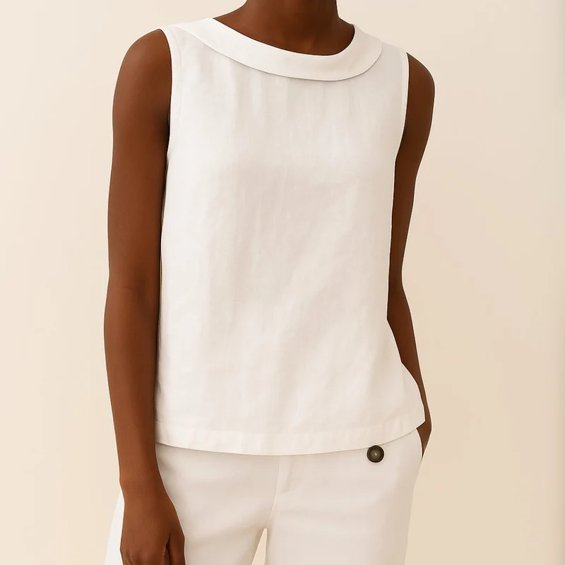 Charlotte | Damen Rollkragen Ärmellose Linen Bluse