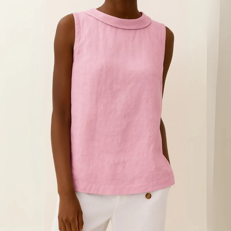 Charlotte | Damen Rollkragen Ärmellose Linen Bluse