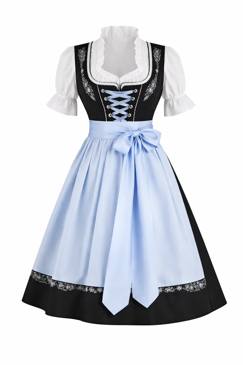 Damen Dirndl Set mit Bluse, Schnürung und Schürze