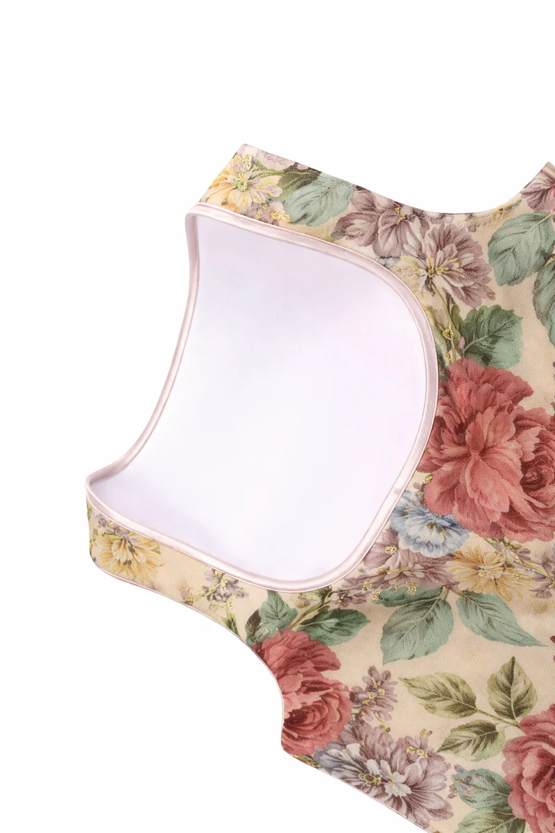 Damen Dirndl Kleid mit Blütenmuster, Frontverschluss und Spitzenschürze