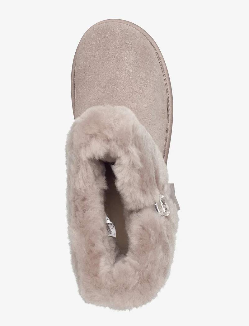 UGG Damen-Ministiefel mit gerafftem Fell – Oyster