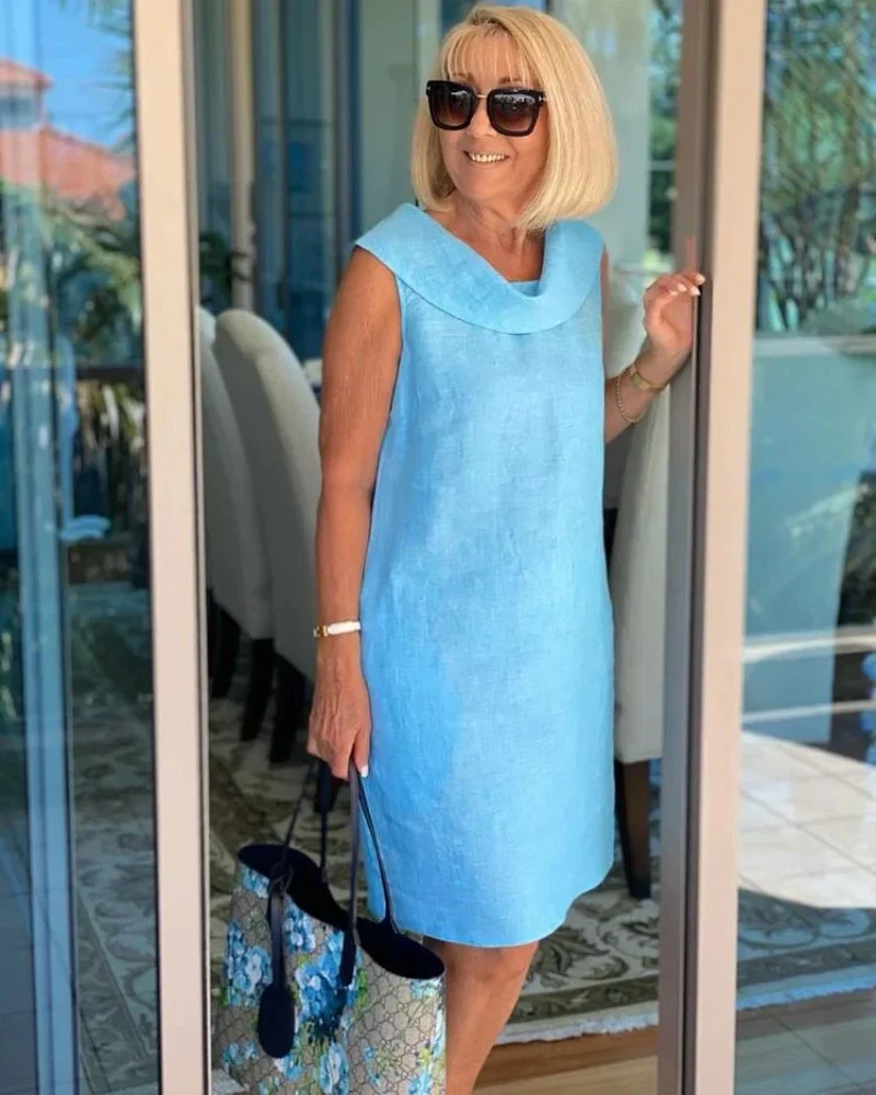 Katharina | Damen Sommer Ärmellos Leichtes Kleid Weiter Ausschnitt