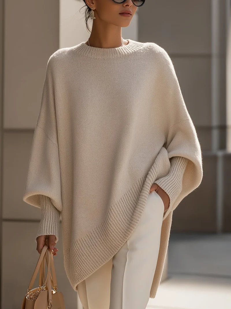 Emilia | Damen Pullover Oversized Asymmetrisch Baumwolle Acryl