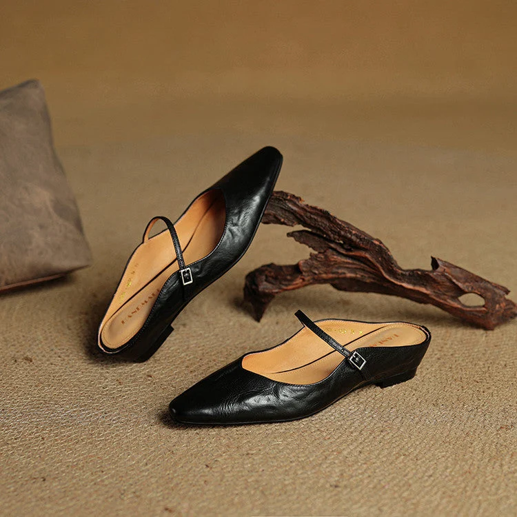 Damen Flache Schuhe mit Spitze, Riemen und Schnallenverschluss